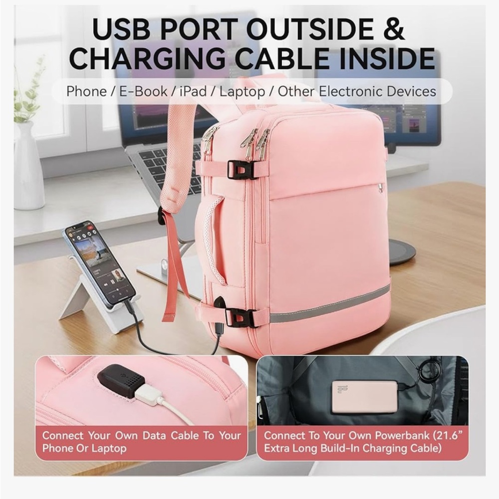 Airline Flight approved extra large capacity, travel laptop backpack 35L pink - Picture 3 of 16